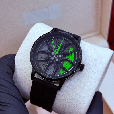 Sporty Ferrari Wheel Watch – Premium Green Silicone Band
